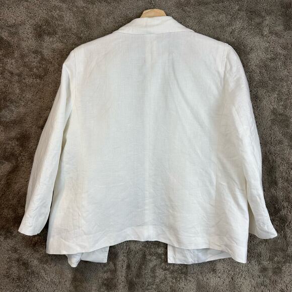 Talbots White Linen Open Front Blazer Jacket Long Sleeve Solid Women 12 L Large - Picture 4 of 7